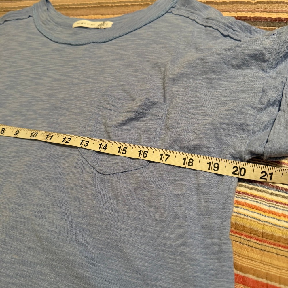 Altar'd State Women Blue Slub Knit Pocket T-Shirt Crop Raw Hem Size S - Picture 5 of 8